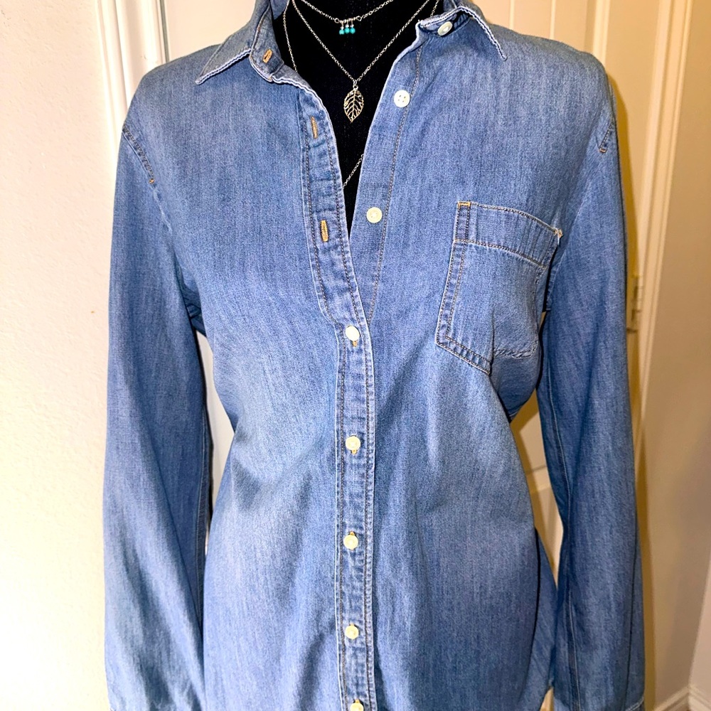 JCrew L/S  Perfect Fit Jean Blue Jean Blouse